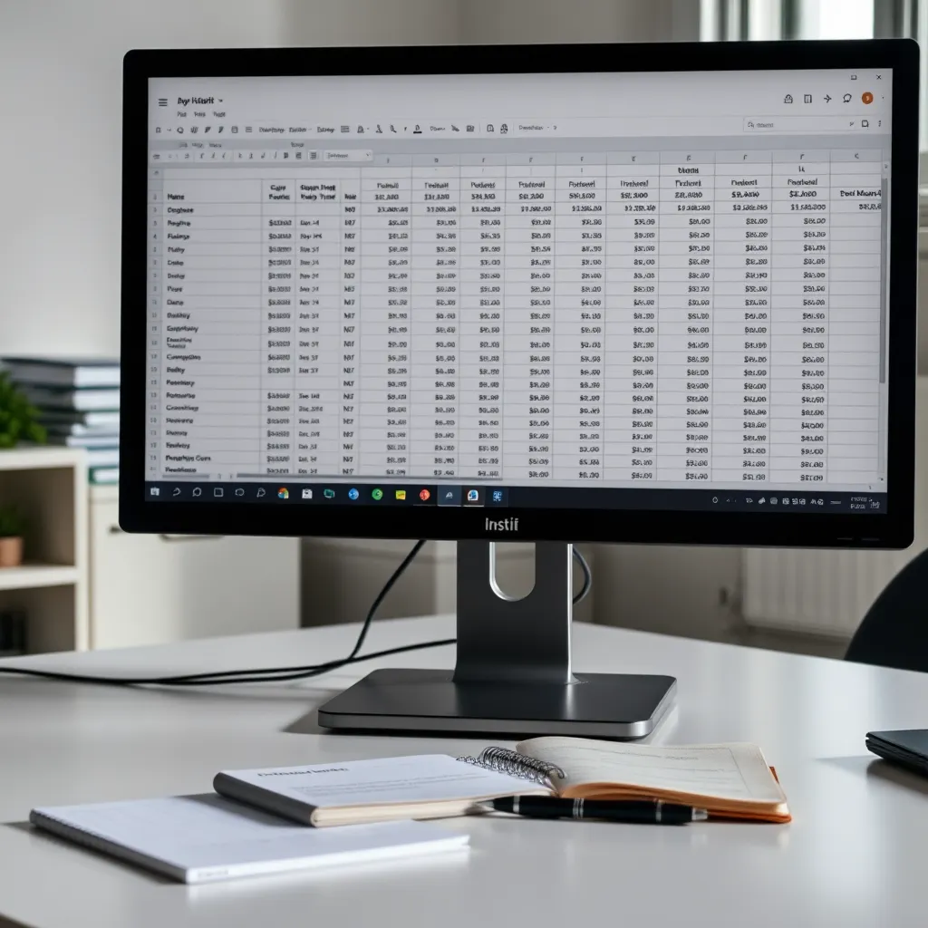 Computer met financiële spreadsheet