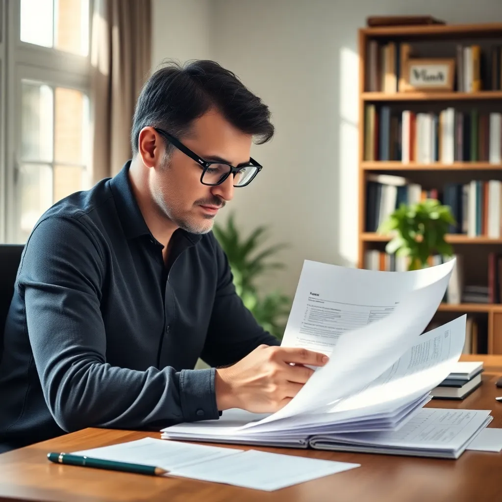 Persoon die belastingaangifte voorbereidt met documenten en laptop