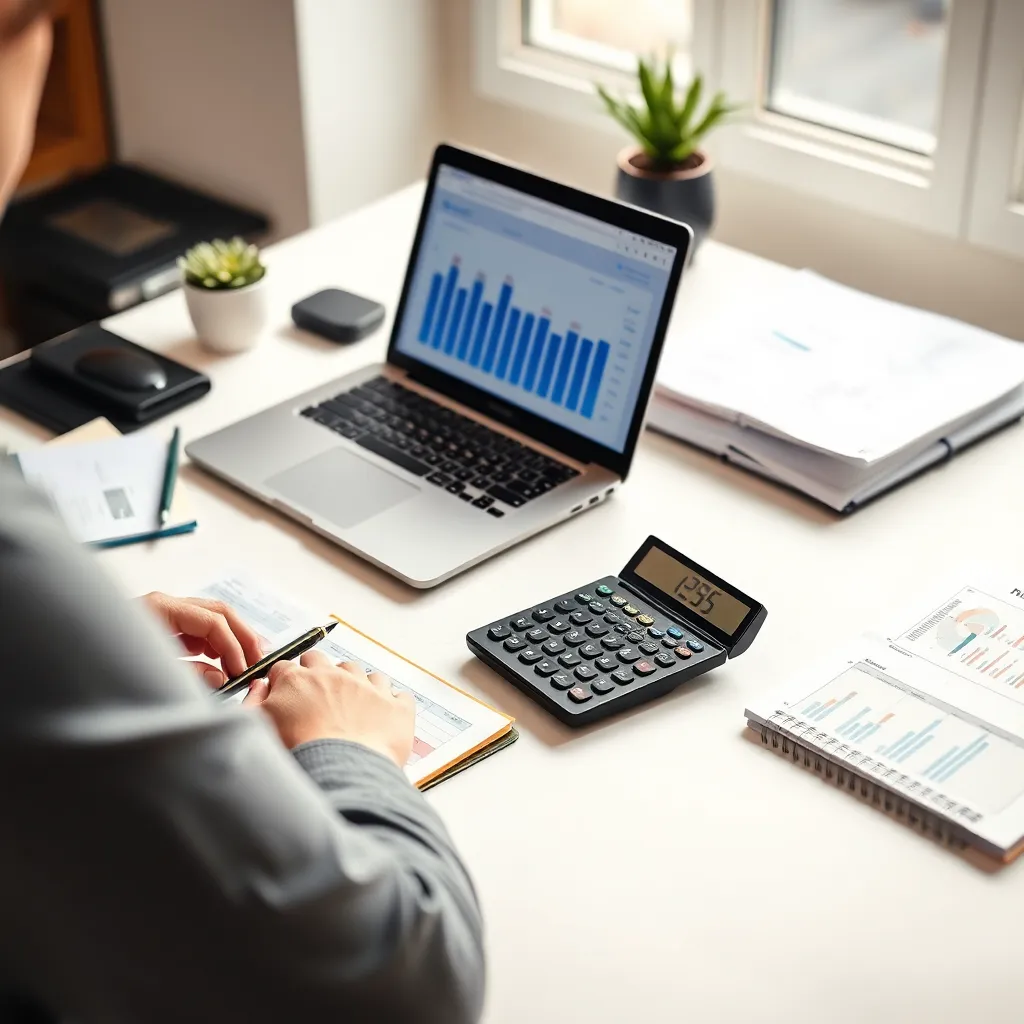 Persoon die uitgaven categoriseert op tablet met grafieken