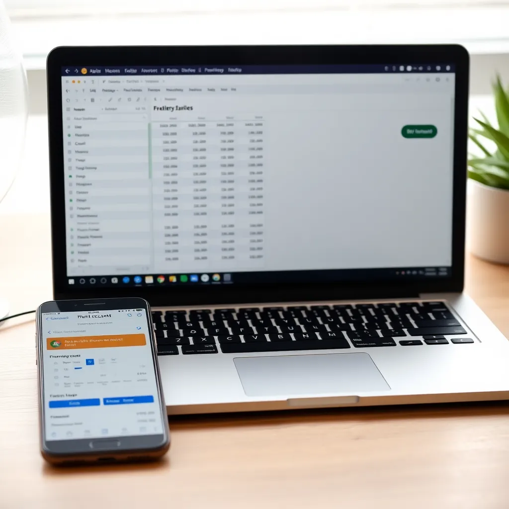 Persoon die financiële software gebruikt op laptop en tablet