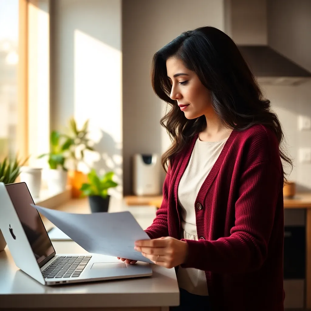 Persoon die financiële administratie doet op laptop met documenten en calculator