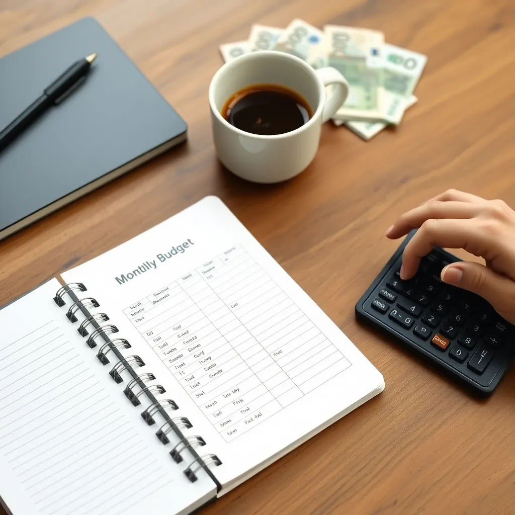 Georganiseerde financiële administratie met laptop, rekenmachine en netjes gesorteerde documenten