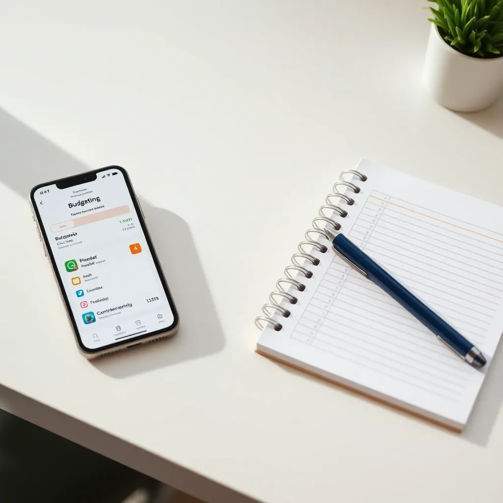 Persoon die financiële administratie doet met laptop, rekenmachine en documenten op een georganiseerd bureau