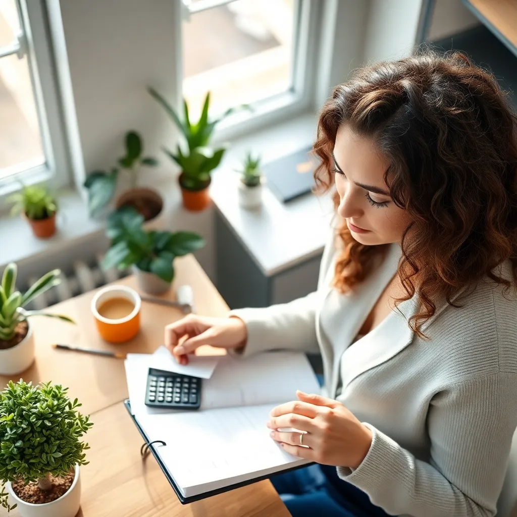 Persoon die budgetplanning doet met notitieboek en rekenmachine